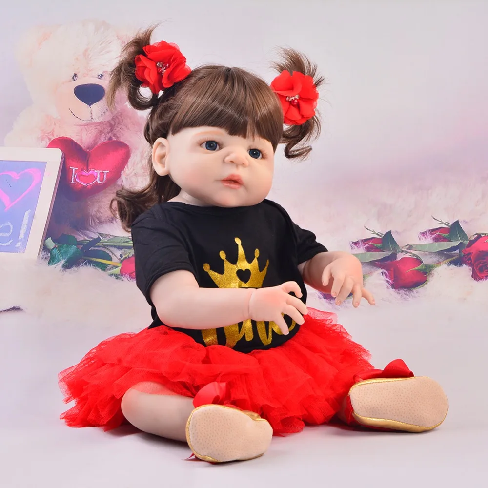 Full silicone reborn baby doll gift 55cm vinyl princess girl real born dolls toys bebe com corpo de menina | Игрушки и хобби