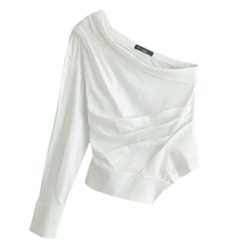 Женская модная белая блузка с асимметричным воротником и одним плечом