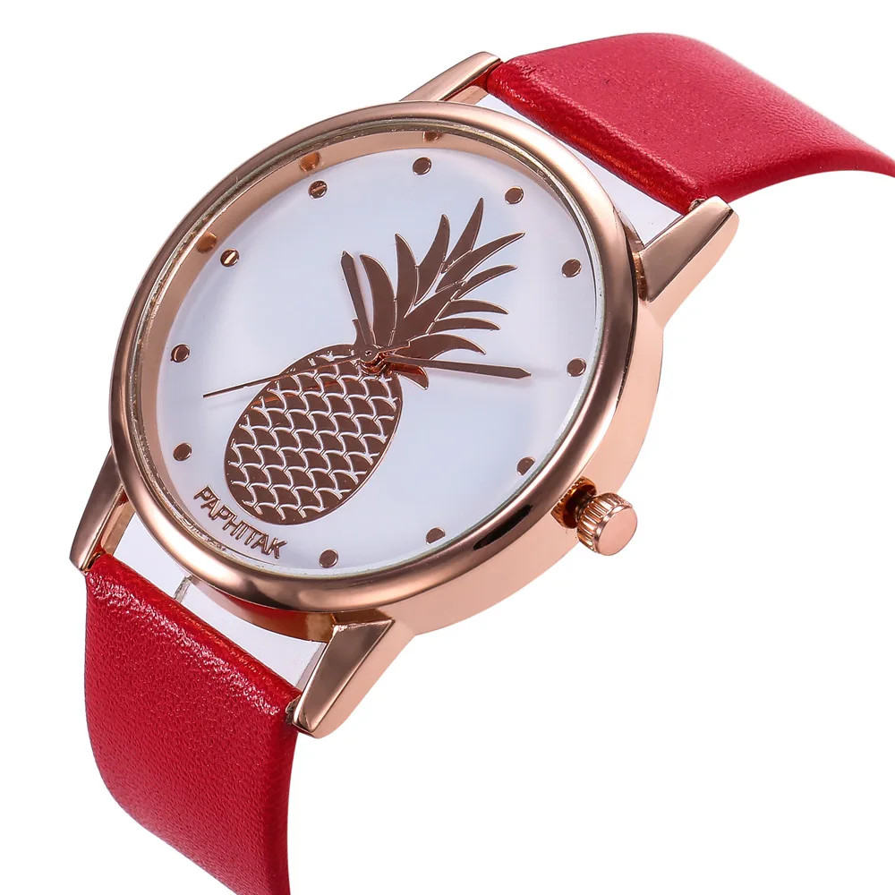 Мода ананас циферблат наручные часы Reloj para mujer кожаный ремешок Для женщин