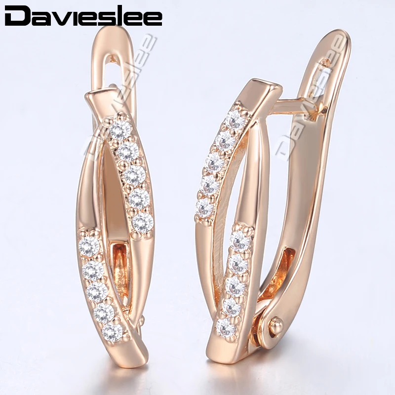 Davieslee 585 розовое золото заполнено серьги-гвоздики Асфальтовая Ясно CZ Овальный застежкой моды серьги для Для женщин LGE179