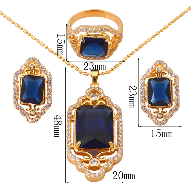 Королевский бренд золото тон синий циркония Ювелирные комплекты с кристаллами
