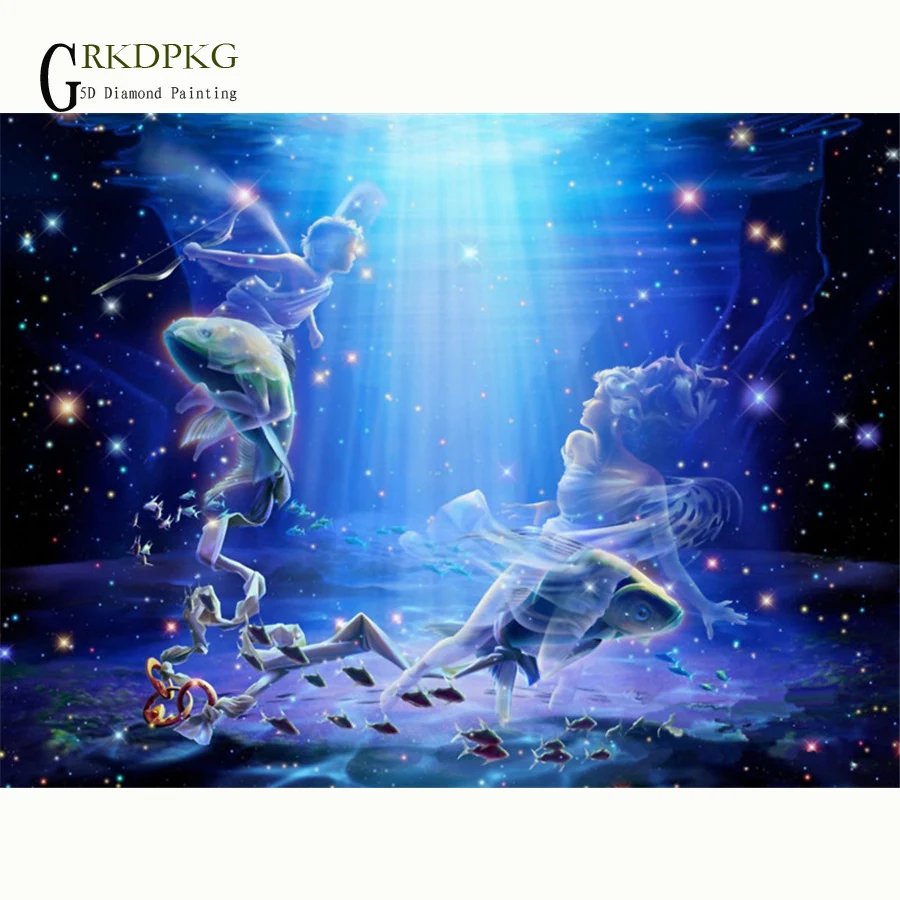 

GRKDPKJ 5d diamond painting full drill square diamond embroidery Cross stitch pictures of rhinestones 12 constellations Pisces