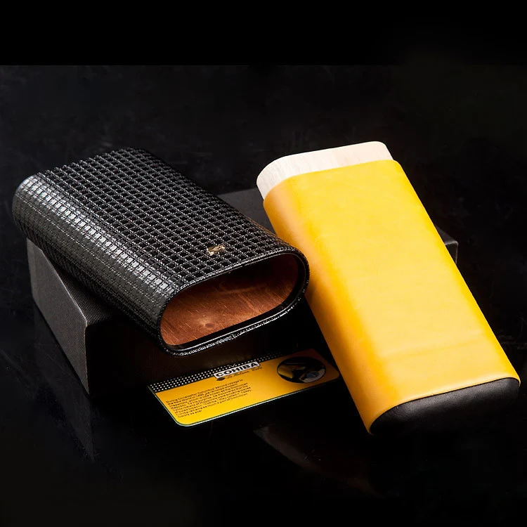 COHIBA Дорожный Чехол для сигар из черно-желтого кедрового дерева с 3 трубками и