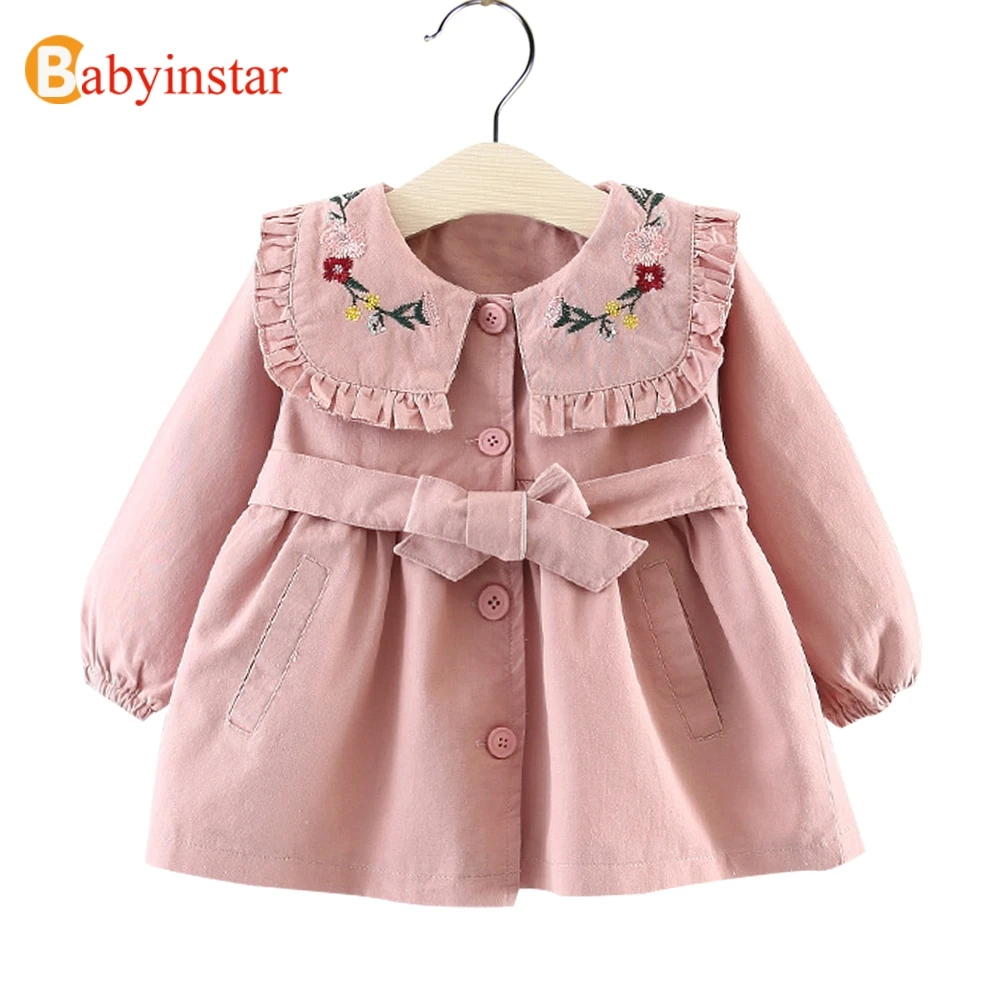 Детский Тренч с цветочной вышивкой Babyinstar модная верхняя одежда для маленьких