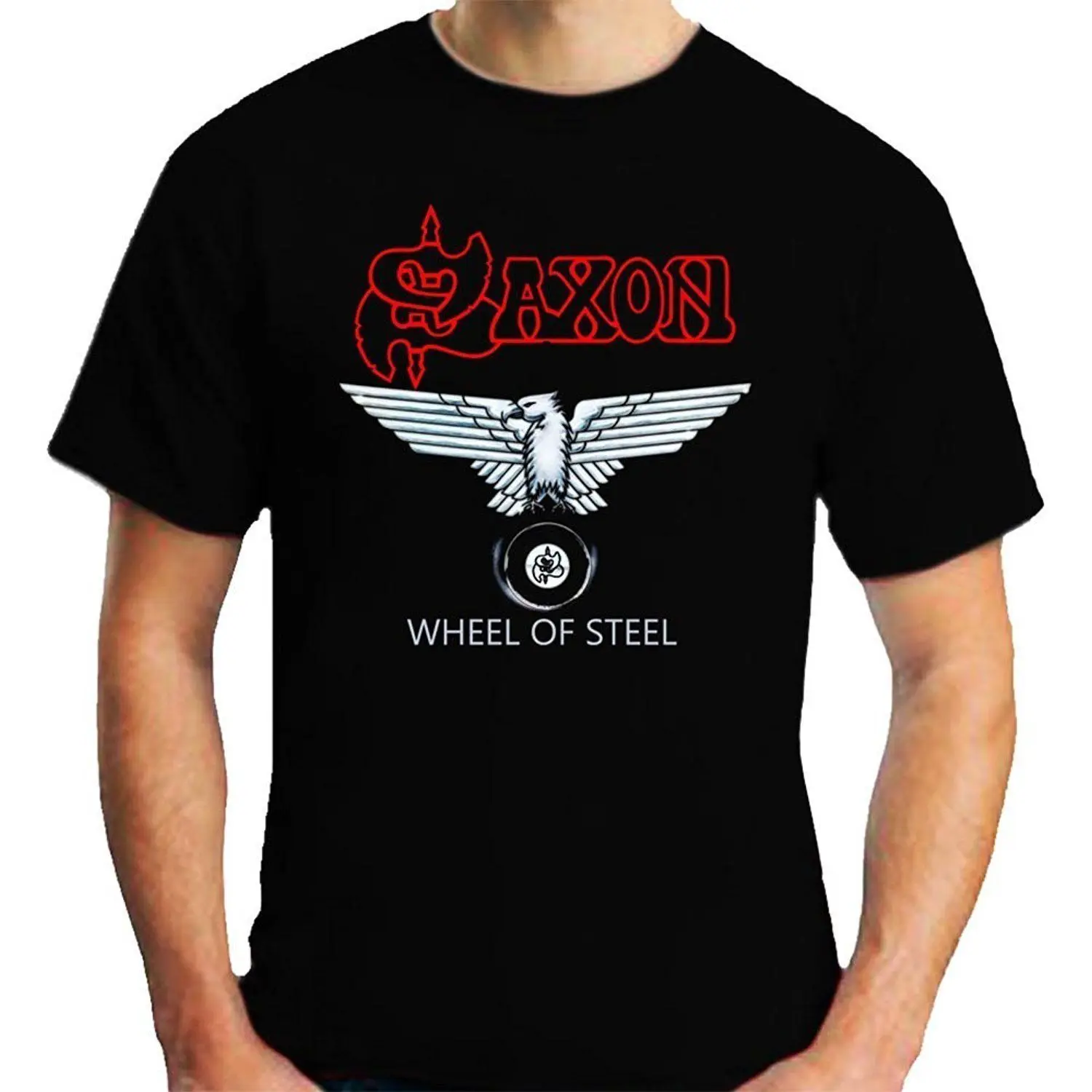 Gildan Saxon Wheels Of steel Футболка свободная с коротким рукавом черные мужские футболки|men