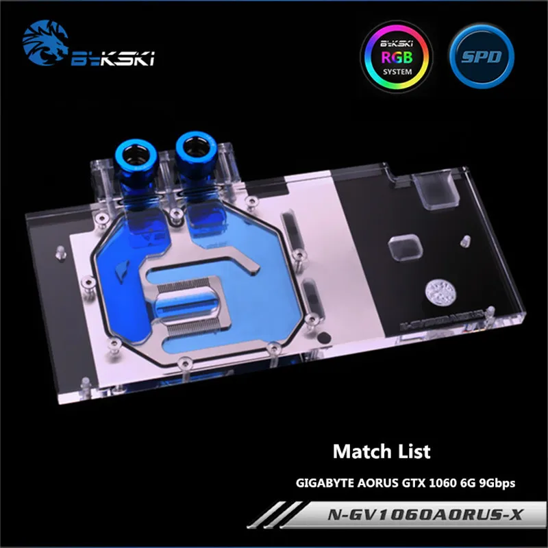 Водяной блок Bykski с полным покрытием графического процессора для GIGABYTE AORUS GTX 1060 6G 9