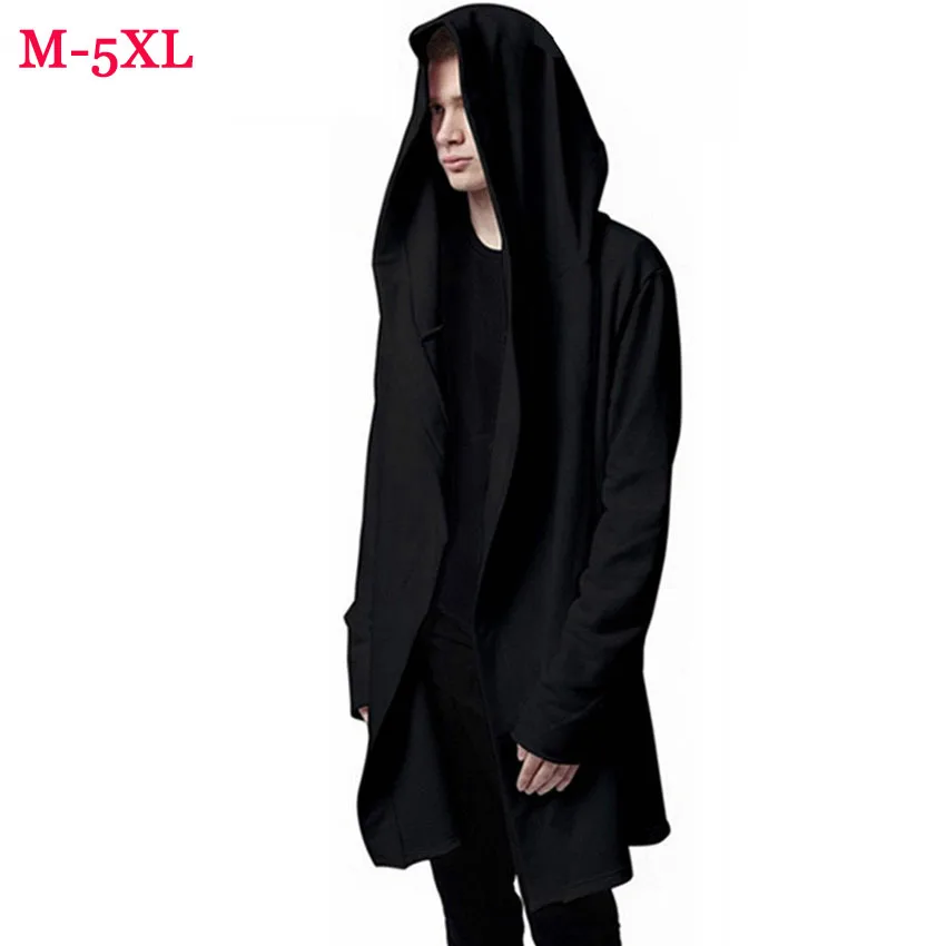 

5XL Gown Hoodies Men Hooded Mantle Black Cloak Sweatshirts Homme Street Style Hip Hop Hoody Streetwear Sweat Hoddies Coats Male