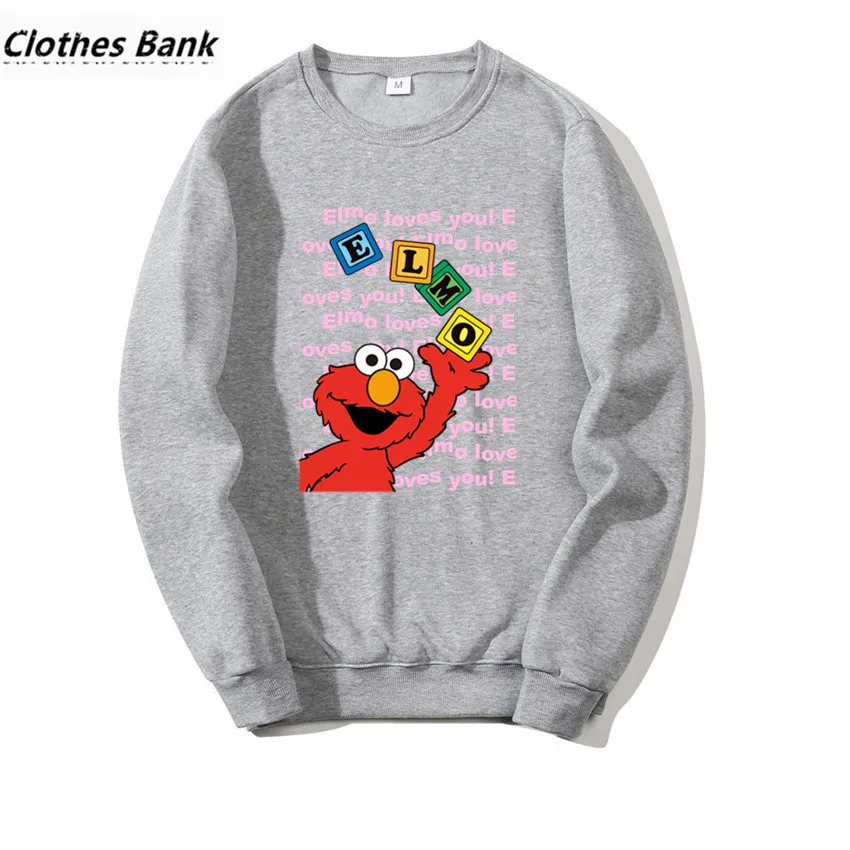 Улица Сезам Элмо Смешные хип хоп Crewneck толстовки зима осень графический дизайн