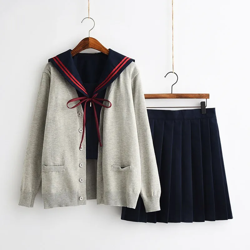 Sweater Set 14 uhyd/японская школьная форма с длинными рукавами; сезон весна-осень; белая рубашка для девочек и плиссированная юбка; полный комплект; карнавальный костюм JK - Цвет: Sweater Set 14