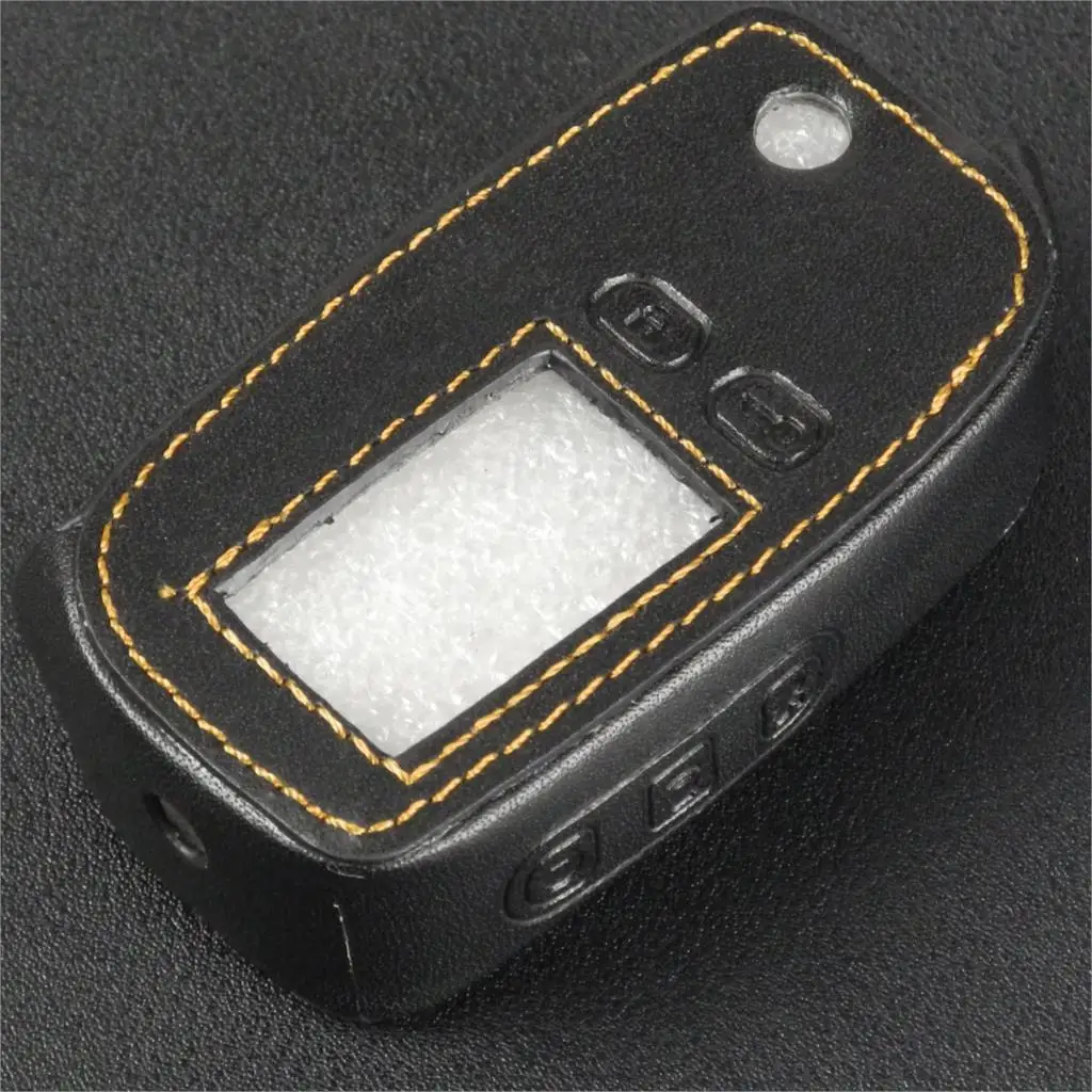 Yellow Thread Jingyuqin кожаный чехол для ключей с откидной крышкой для Tomahawk TW9010 TW9020 TW9030 2 Way lcd Автосигнализация пульт дистанционного управления брелок складной чехол - Название цвета: Yellow Thread