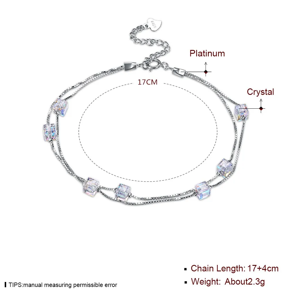 LEKANI кристаллами от Swarovski прозрачный квадрат Кристалл 100% Серебряный браслет