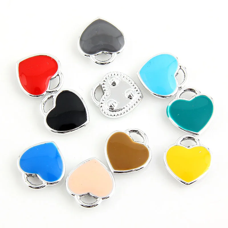 10 шт. подвески в форме сердца с эмалью серебристые бусины из сплава покрытием