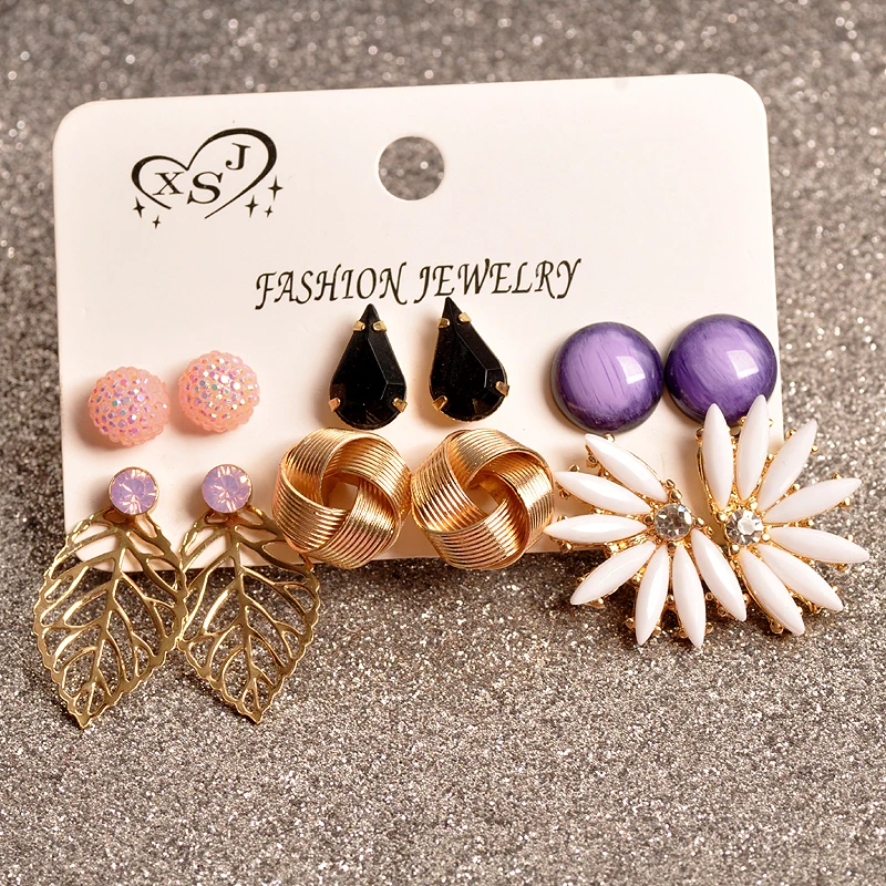 New fashion women jewelry girls party pearl stud powder black purple mix-and-match 6 pairs /set earrings gift free shipping | Украшения и