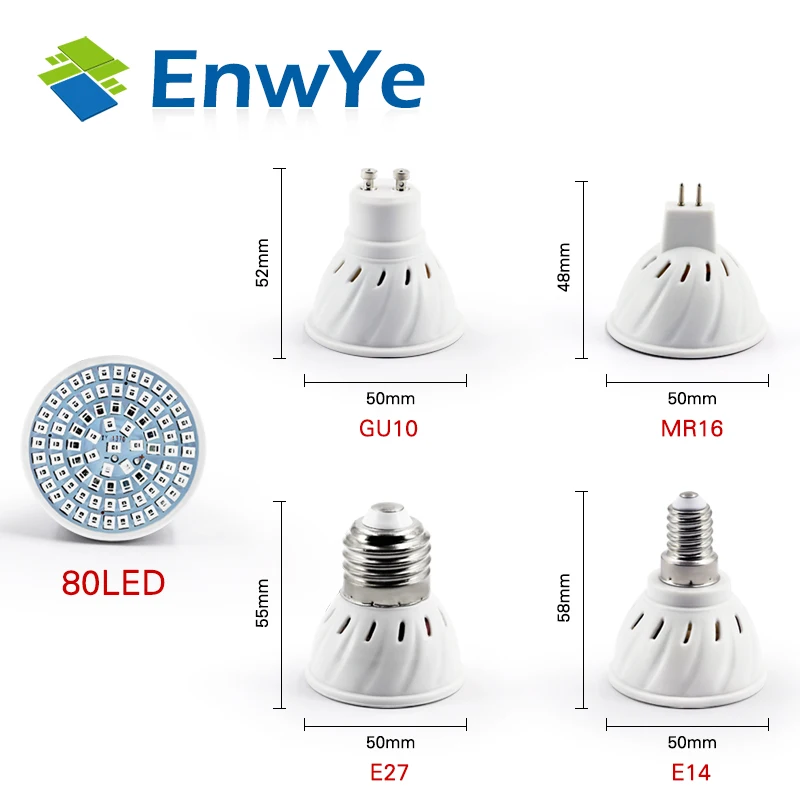 EnwYe светодиодный светильник для выращивания растений E27 E14 MR16 GU10 220V полный спектр комнатных растений лампа для растений Vegs гидропонная система растений