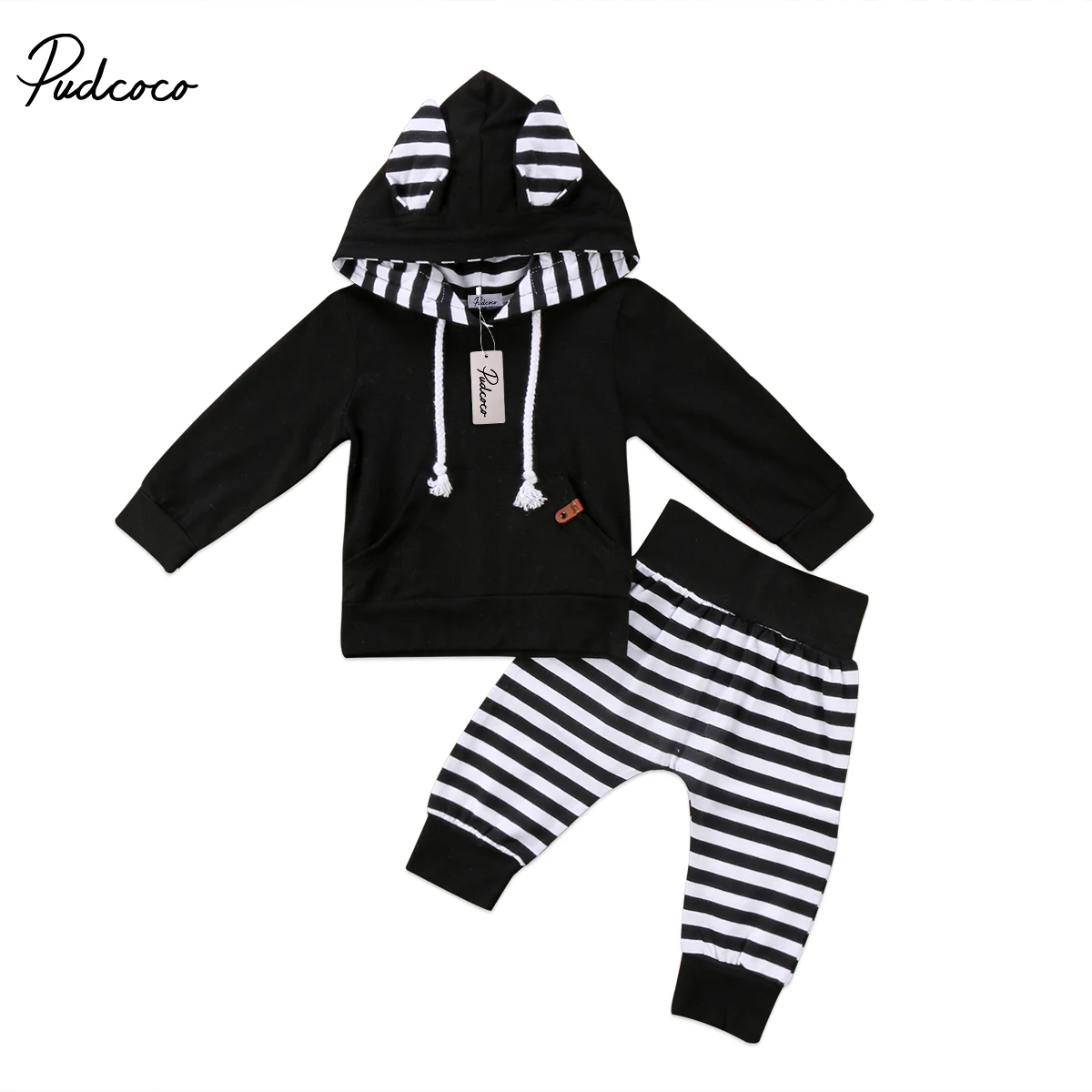 2 шт. футболка с капюшоном и штаны для новорожденных в полоску|baby boy girl clothes|boy