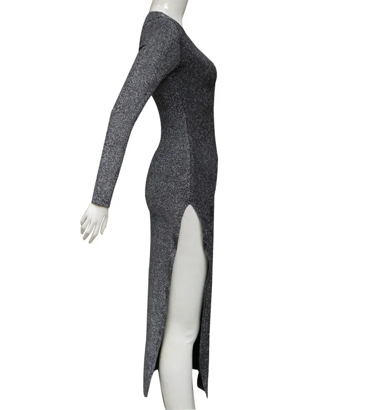 Сексуальная сторона Разделение открытие Bodycon Midi платья Тонкий Сияющий вечерние