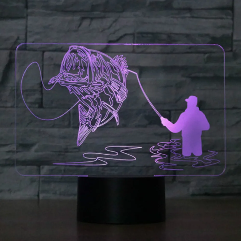 Креативная 3D лампа для рыбалки USB светодиодный ночник дистанционный