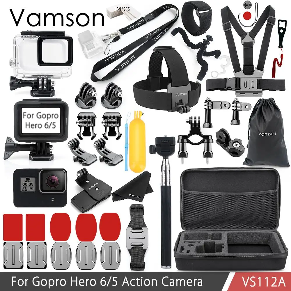 Vamson для Gopro 7 6 5 набор аксессуаров шейный ремешок для Gopro Hero водонепроницаемый чехол силиконовый чехол VS112 - Цвет: VS112A