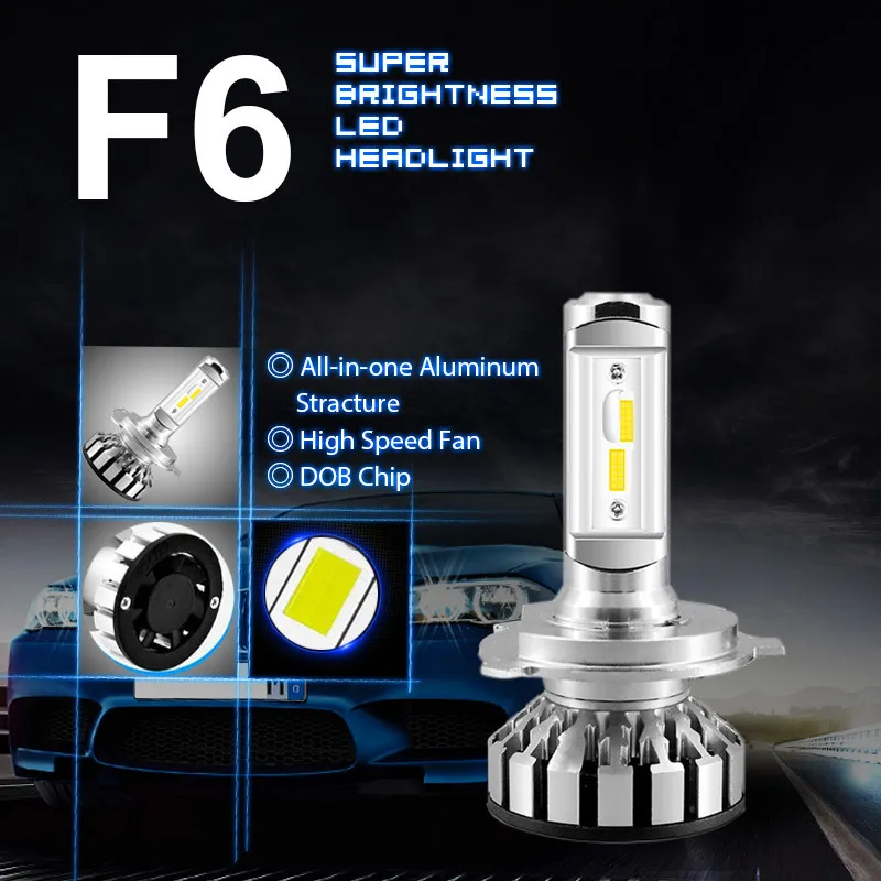 Светодиодные лампы для автомобильных фар WINTUWAY 2 шт. H4/HB2/9003 H7 H8/H9/H11 9005 9006 с чипами DOB