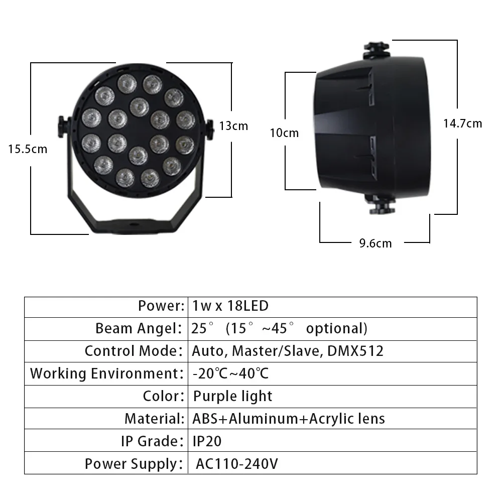 Atotalof УФ светодиодный свет этапа 18 Вт номинальной света DMX512 подчиненная DMX эффект