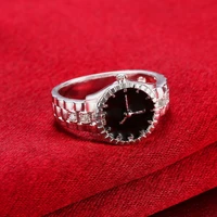 fashion creative silver color cubic zircon watch rings for women ladies ring female party jewelrywatch is decorated