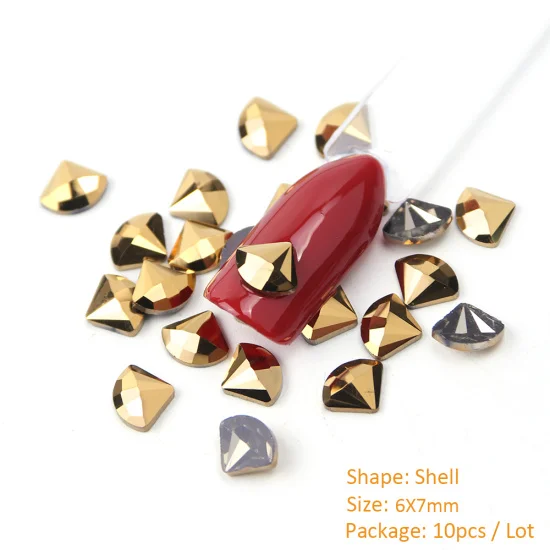 Shell 6X7mm 10 шт Минеральное Золото украшения для ногтей Стразы, бриллианты камни плоское стекло 3D Стразы ювелирные изделия бусины для дизайна ногтей аксессуары CH935 - Цвет: Shell 6X7mm