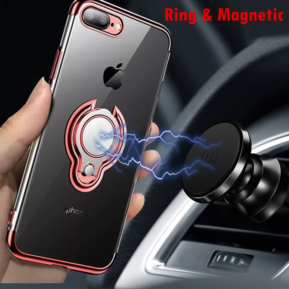 LONTENFY Ultra Thin Transparent Phone Case For iPhone XS MAX XR X 8 7 6 6S Plus Car Magnetic Finger Ring Holder Cover Coque | Мобильные