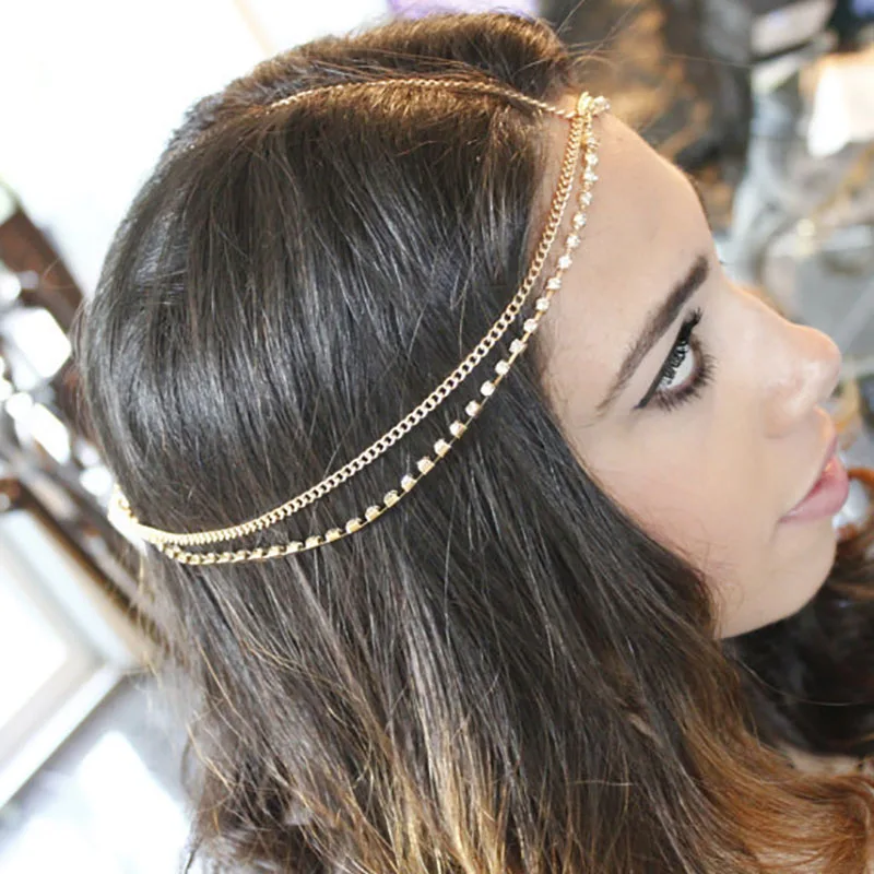 Surou Western Metal Tassels Chain Water Drill Headband Headdress Hair Band Female Head Boho Bijouterie | Украшения и аксессуары
