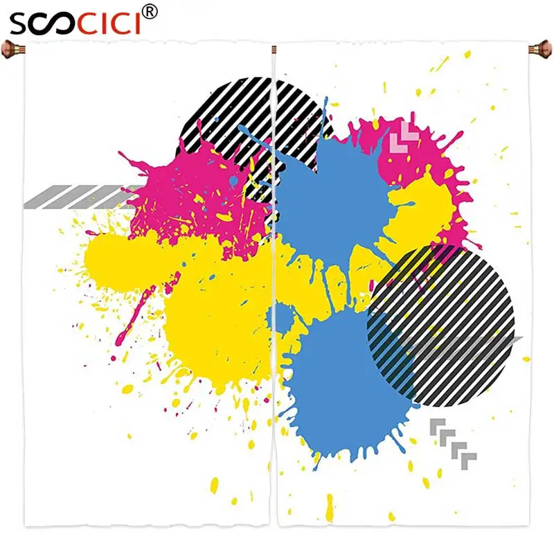 Шторы на окна 2 панели винтажный векторный красочный брызг гранж чернила