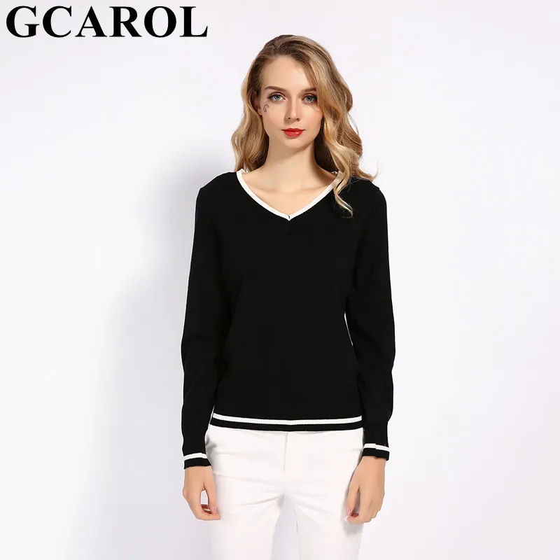 

GCAROL 2019 V Neck Women 30% Wool Sweater OL Knit Jumper Stretch Elegant Knitted Pullover Fall Winter Render Knit Top Knitwear