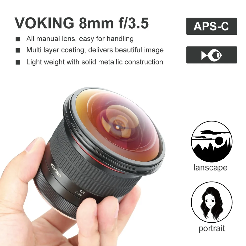 Ультра широкий объектив VOKING VK 8 мм f3.5 рыбий глаз для Canon EOS 1300D 600D 200D 5D 6D 80D 750D 500D 800D