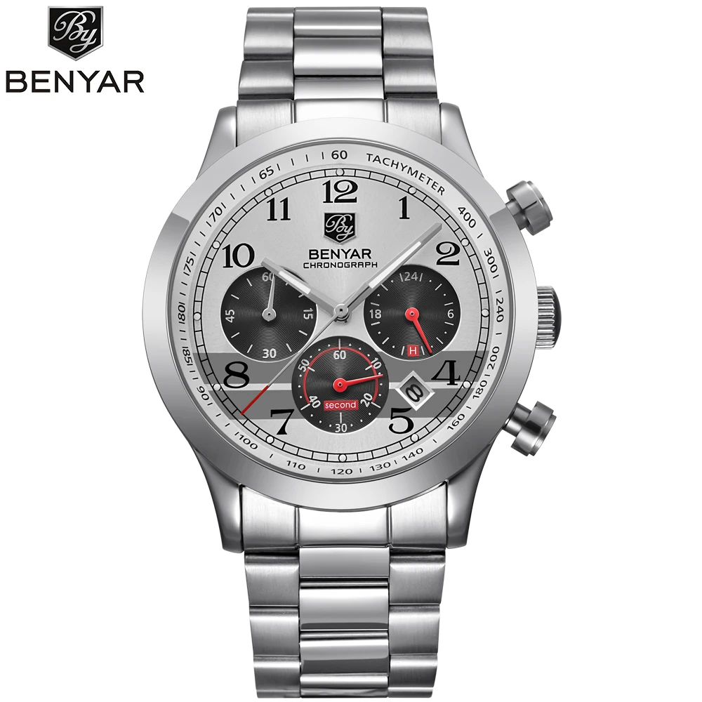 BENYAR серебро montre pour homme Mode спортивные кварцевые часы Top Marque De Luxe поверенные Relogio