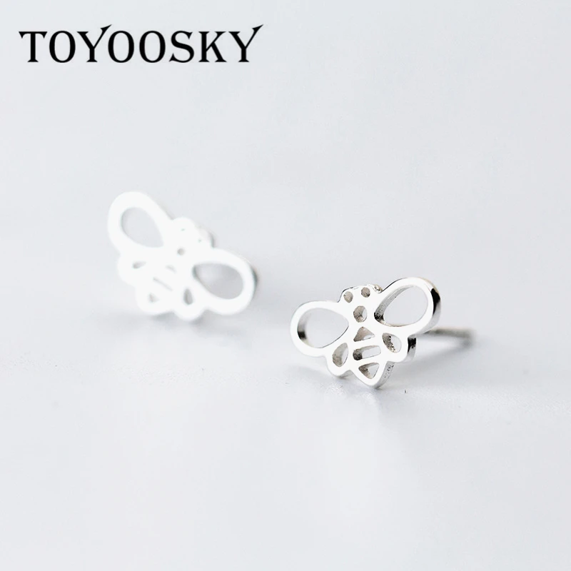 Authentic 925 Sterling Silver Jewelry Hollow Bee HoneyBee Stud Earrings Wholesale Animal Insect Charms | Украшения и аксессуары