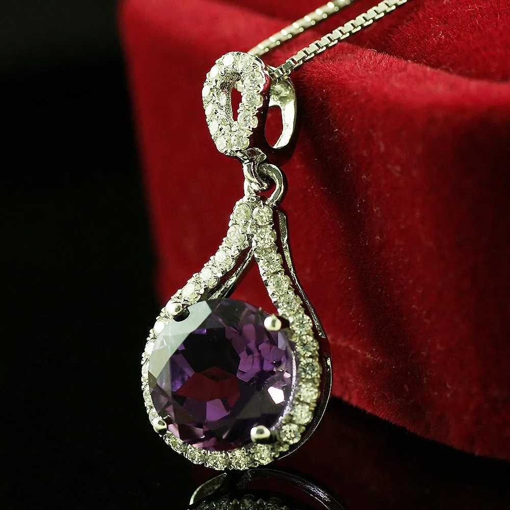 Классический круглый 1.85ct натуральный камень фиолетовый аметистовая подвеска 100%