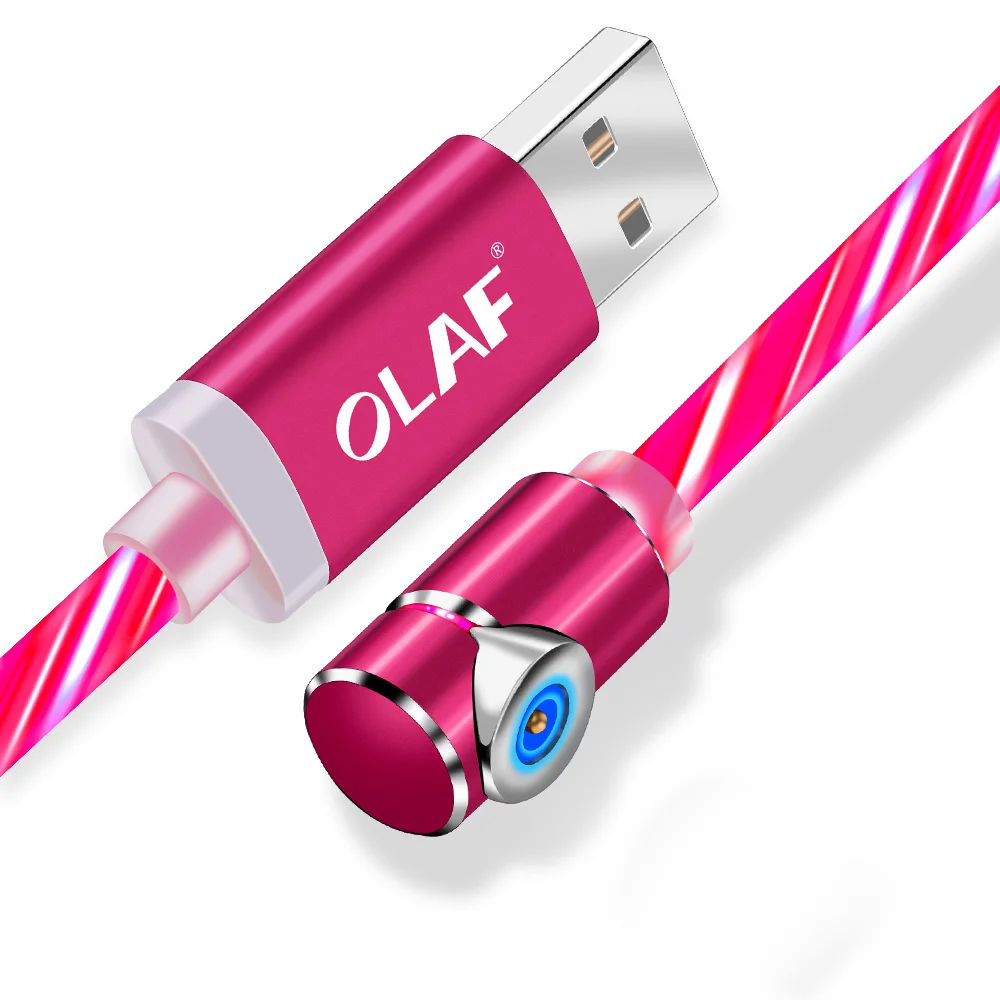 Only Red Cable Магнитный usb-кабель OLAF L-Line для зарядки, usb-кабель type-C, светодиодный магнитный Кабель 90 градусов для iPhone X 8 7 Plus, кабели Micro usb - Цвет: Only Red Cable