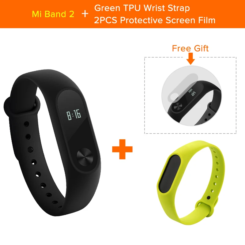 Add Green Strap Xiaomi mi Band 2 умный Браслет фитнес-браслет Xio mi band 2 монитор сердечного ритма Xao mi трекер активности Xaio mi Smart Band 2 - Цвет: Add Green Strap