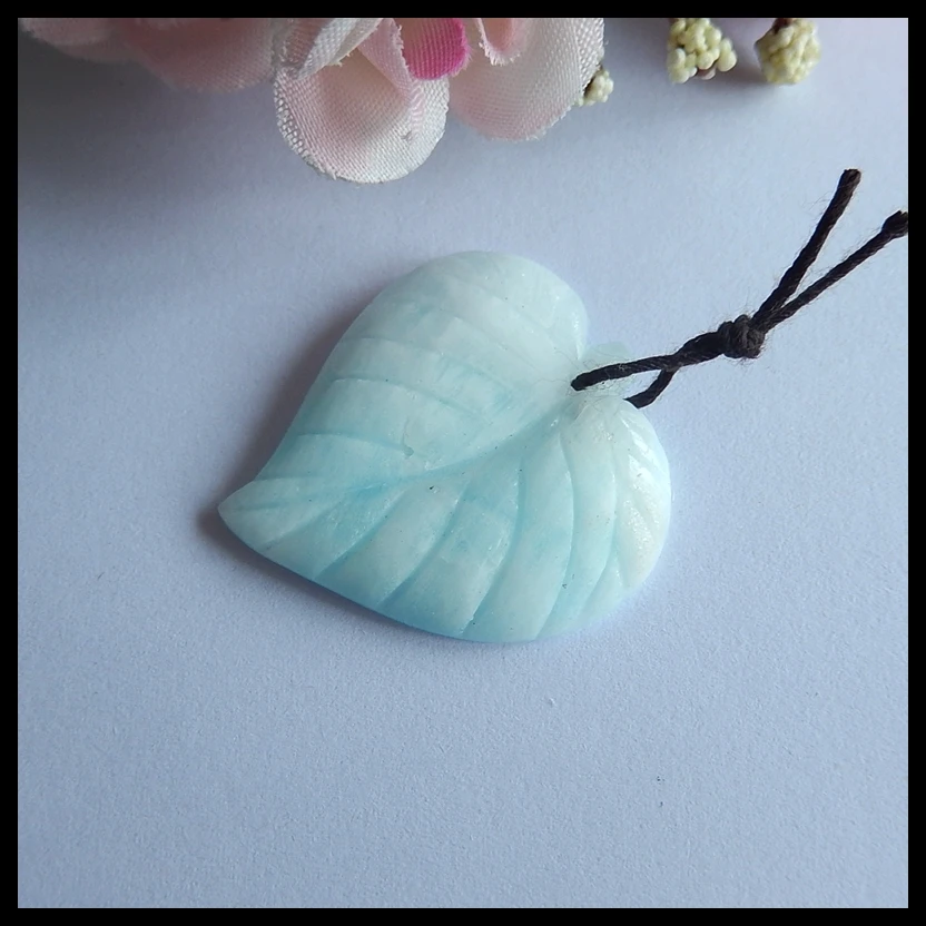 Ювелирные аксессуары, мода Larimar Резные листья кулон, амулеты женские ювелирные изделия подарок драгоценный камень по индивидуальному заказу, 32x29x4 мм, 6,2 г