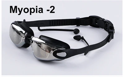 Myopia -2 Black Queshark профессиональные силиконовые очки для плавания для близорукости, противотуманные или прозрачные УФ очки для плавания с ушной затычкой для мужчин и женщин - Цвет: Myopia -2 Black