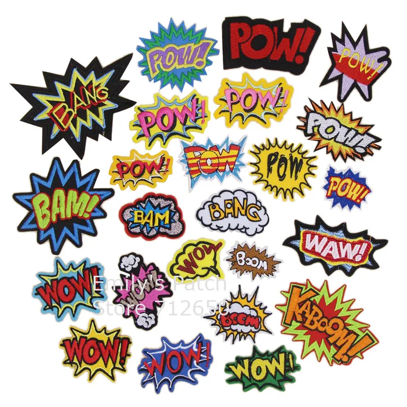 Новое поступление 10 шт. bam pow WOW взрыва вышитые патч железа на аппликация Одежда