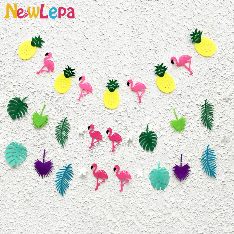 

Tropical Non-woven Fabrics Flamingo Pineapple Leaf Garland Photo Booth Props Summer Hawaii Banner Birthday Party Decoration