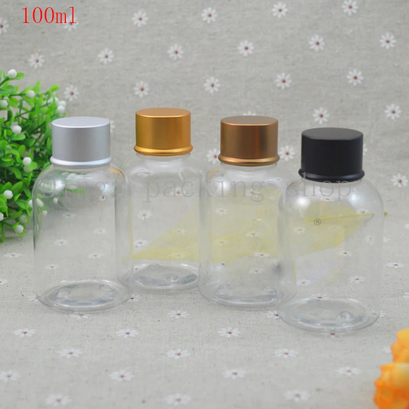 50pcs/100ml High-Grade Plastic Skincare Water Bottle With Aluminum Cover, Cosmetic Container, 3.4OZ Empty Emulsion Bottle