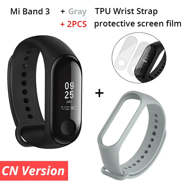 add grey strap Xiaomi Mi Band 3 Miband 3 мгновенное сообщение водонепроницаемый OLED экран фитнес-трекер Mi Band 2up умный Браслет Xiaomi Band - Цвет: add grey strap