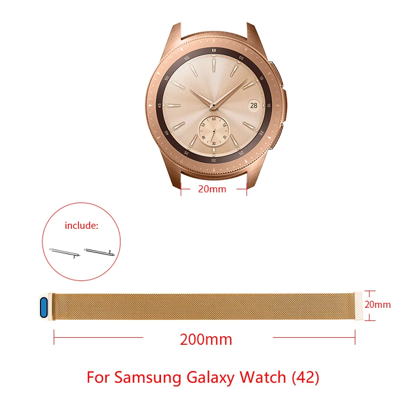 20мм миланский ремешок для часов для Samsung Galaxy Watch 42 Шестерня S2 S4 Нержавеющая сталь группа Милан Луп для Lenovo часы X plus Аксессуары