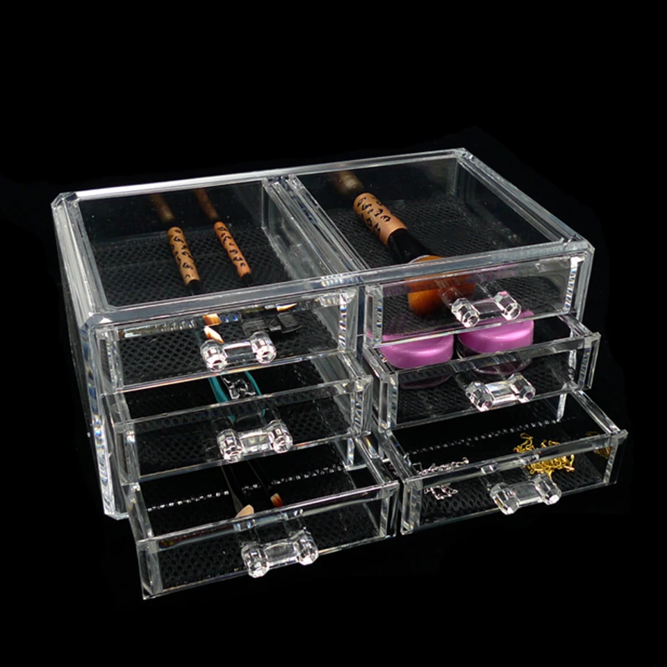 

New Clear Makeup Case 6 Drawers Cosmetic Organizer Jewelry Storage Acrylic Cabinet Box No.1158
