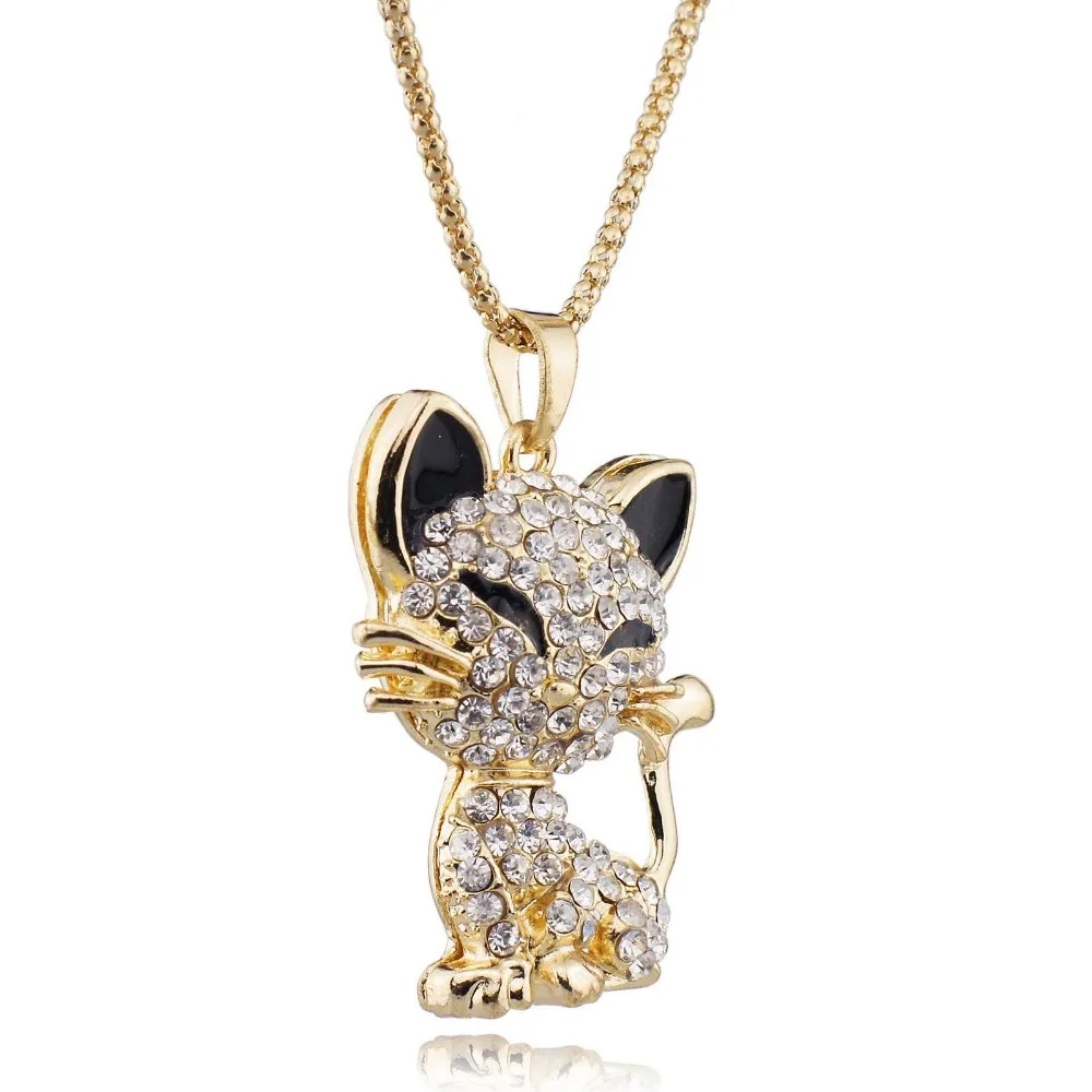 Женский кулон с эмалью Pretty Cat длинное ожерелье цепочка и кристаллом лучший