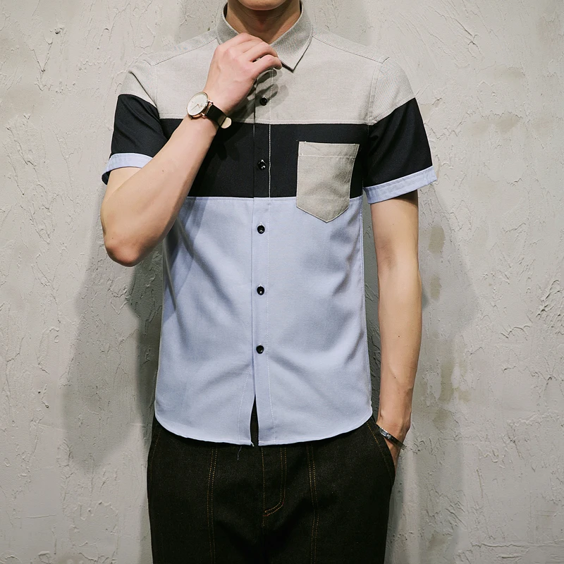 Мужская клетчатая рубашка с карманами Повседневная приталенная большого