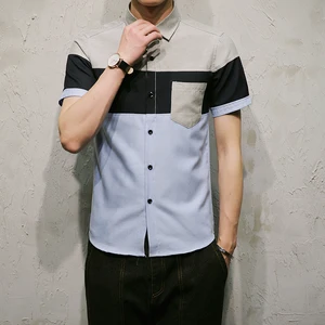 Рубашка MQ261 мужская с клетчатым карманом, стильная блуза с короткими рукавами, приталенный силуэт, повседневная одежда в стиле пэчворк, большие размеры 5XL