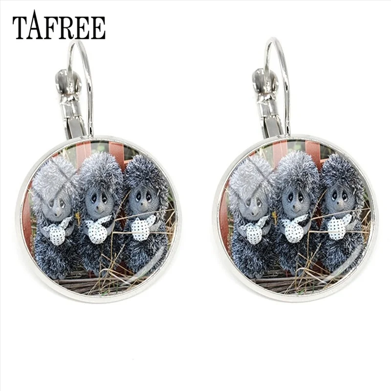 HF07 TAFREE Hedgehog в тумане, клипсы, серьги,, новинка, стеклянный кабошон, Купольные серьги ручной работы, для женщин и девушек, подарки, ювелирные изделия HF04 - Окраска металла: HF07