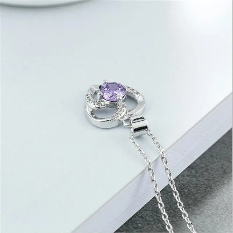 

Ethnic Style Temperament Love Purple Crystal 925 Sterling Silver Fashion Jewelry Heart Shaped Winding Pendant Necklaces N440