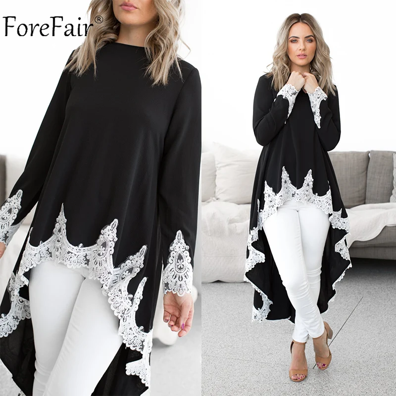 Forefair Женская кружевная блузка с длинным рукавом зима осень повседневные свободные элегантные Лоскутные Длинные топы размера плюс женские топы